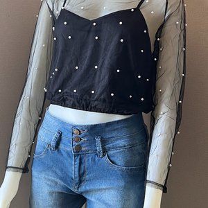 Lovely Long Sleeve see thru blouse